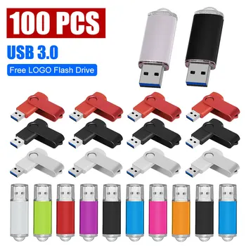 100PCS 3.0 USB Flash Drive 64GB מתכת עט כונן 128GB 16GB 32GB מהירות גבוהה USB Pendrives מחשב חינם סמל מותאם אישית