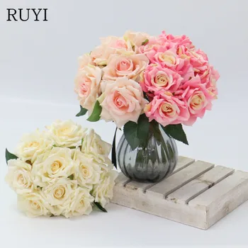 10pcs/lot זר מלאכותי רוז פרחים מגע אמיתי מזויף פרחים עבור חתונה כלה ידיים להחזיק את מסיבת יום האהבה עיצוב הבית