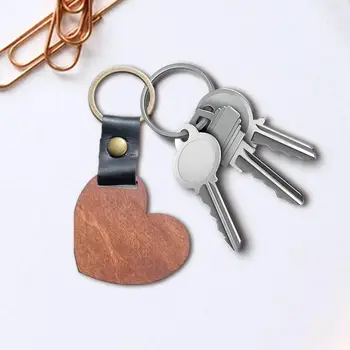 10Pcs עור PU מחזיק מפתחות עץ ריק משקל אוניברסלית לרכב DIY מחזיק מפתחות אביזרי טבעות מפתח לקישוט הבית המתנות הטובות ביותר