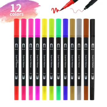 12 צבעים אמן צביעה עטי סמן בסדר מברשת כפולה קצה העט אמנות ספק מנגה חוברות צביעה ציור מתכננת אלבום