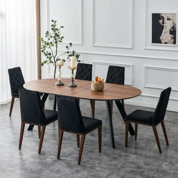 2 קבוצות פאר מודרני הביתה רהיטים בחדר האוכל כיסאות עם מסמר , העברה תרמית הרגליים שחור קטיפה בד כסאות אוכל