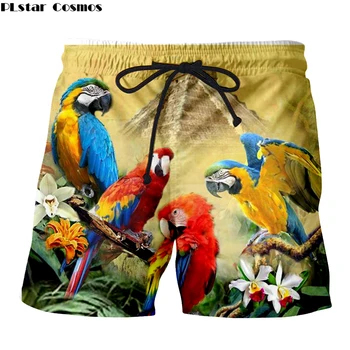 2019 קיץ גברים אלסטי המותניים מזדמנים מכנסיים פרחוניים 3d התוכי הדפס ציפורים חיות צבעוני מכנסיים נשים/גברים ועוד מכנסי גלישה