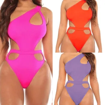 2022 חדש הולו-out כתף הבטן תלבושת מוצק צבע אחד-חתיכת בגד ים ביקיני סקסי