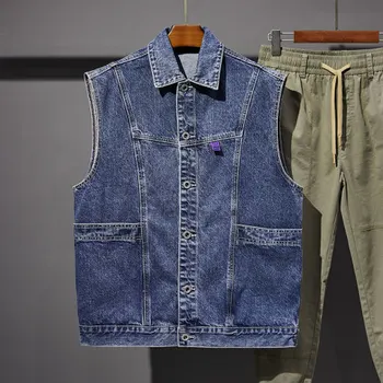 2022 חדש של גברים גאות מותג הדפסה תפרים ג ' ינס האפוד הגירסה הקוריאנית של הרחוב הראשי חופשי מזדמן אפוד ללא שרוולים