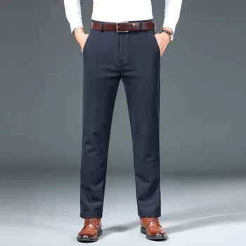 2023 Mens עסקי איכותי מזדמן אלגנטי מכנסי כותנה גמישות רכה חופשי מוצק דק Slim Fit מכנסיים זכר חליפת מכנסיים