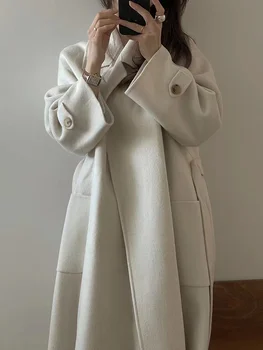 2023 החורף החדש רחצה בסגנון דו צדדית מעיל הצמר של נשים בסגנון חופשי דש תחרה צמר מעיל