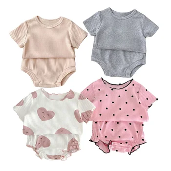 2023 התינוק הקיץ סטים כותנה שרוול קצר למעלה קצרים אופנה דוט לב מודפס התינוק בגדים עבור בנות בנים שני חלקים תלבושות