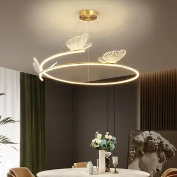 2023 פשוט יצירתי אופנה מודרנית חדר האוכל, הסלון הוביל קו עגול אור פרפר קישוט חדר השינה נברשת