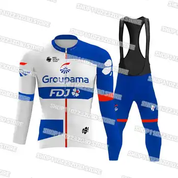 2023 צוות Groupama FDJ רכיבה על אופניים ג ' רזי סט חדש לבן אדם כחול הקיץ MTB גזע בגדים שרוול ארוך יוקרתי Ciclismo אופניים המדים