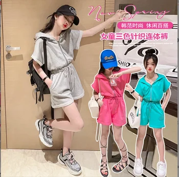 2023 קוריאה סגנון בנות 2 pc סט חולצה+מכנסיים קצרים באיכות טובה קיץ בנות אופנה חליפת 5-15t E648
