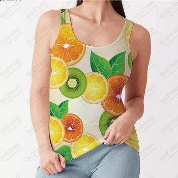 2023 קיץ חדש חם מכירת נשים U-צוואר חולצת פירות לימון לחתוך 3D מודפס ללא שרוולים הראש החוף סגנון מזדמנים נשים העליון
