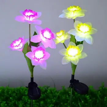 2pc השמש פרח אורות IP65 עמיד למים 3 ראשים LED נרקיסים פרחים מנורת LED פרחים חיצונית מנורה סולרית עיצוב גינה