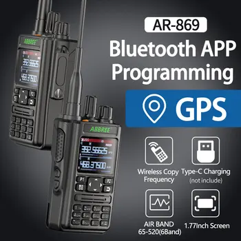 2pcs ABBREE AR-869 ווקי טוקי Bluetooth תוכנית GPS משדר אוויר מלא Band Wireless להעתיק תדר מסוג-C שני הדרך רדיו