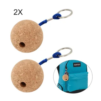 2pcs הפקק צף Keyring כדור קליל מפתח טבעת עץ הכדור מחזיק מפתחות עבור שיט סירות קיאק אביזרים
