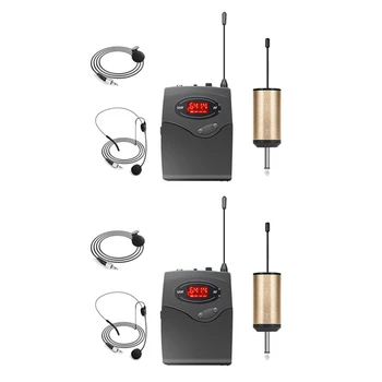 2X מערכת מיקרופון אלחוטית,מיקרופון אלחוטי עם סט אוזניות & Lavalier דש מיקרוגרם Beltpack משדר מקלט