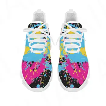3 D צבע דיו ציור תבנית הנשי שטוח נעלי נוחות נעלי ספורט לנשים תחרה עד נעלי פלטפורמה 2023
