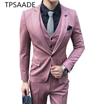 3pcs גברים חליפה (ז 'קט+אפוד+מכנסיים) בסגנון בריטי קלאסי ז' קט גברי עסקי מזדמן חליפות להגדיר עבור חתונה נשף בגדים