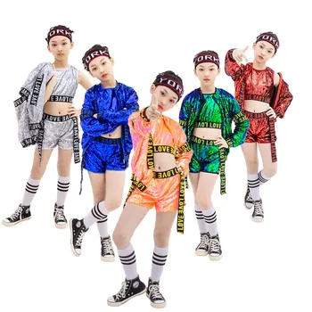3pcs ילדים היפ הופ ביגוד צבעוני עבור בנות הג 'אז ריקוד תלבושות ילדה ריקודים סלוניים בגדים הילד שלב ג' אז החליפה