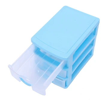 3X מיני שקוף מגירה סוג פלסטיק תיבת אחסון(כחול 3 שכבות)