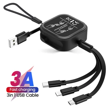 3א 3in1 טעינה מהירה כבל USB עבור Huawei/כבוד נשלף נייד 3 ב 1 מיקרו USB מסוג C כבל מטען לאייפון סמסונג