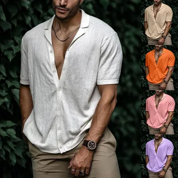 4XL מזדמן חופשי קרדיגן סרוג עם שרוולים קצרים חולצה Mens חולצות אופנת רחוב הוואי חולצות לגברים בגדי הקיץ בתוספת גודל