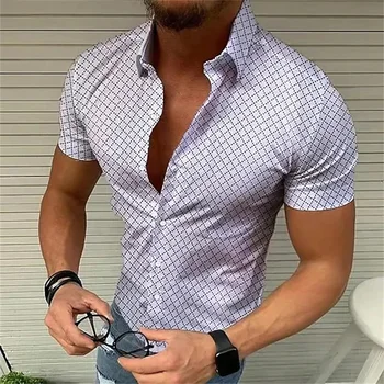 5-צבעים הקיץ של גברים רטרו חולצה משובצת אופנה מזדמן יוקרה חולצה שרוול קצר לגברים חולצת הוואי camisa Masculina 5XL 2023