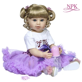 55CM בבה בובה מחדש הפעוט ילדה הבובה שמלה סגולה גוף מלא, רך סיליקון הצעצוע מתנת יום הולדת לילדים