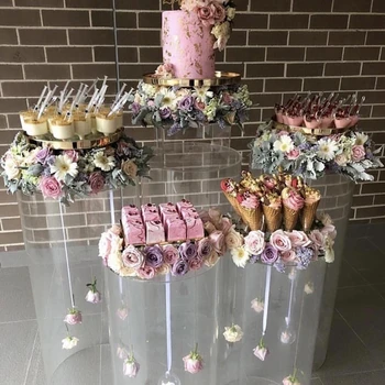 5pcs/set) עתיק ברור העוגה עמוד עגול עומדת Cupcake חתונה, מסיבת יום הולדת קינוח עוגה הכן צלחת אירוע תפאורה 337