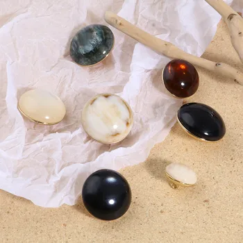 5PCs שרף עגול דמוי אבן טבעית חרוזים, כפתורים צבעוני מבריק שוק כפתור בגדים Diy הלבשה תפירה ואביזרים