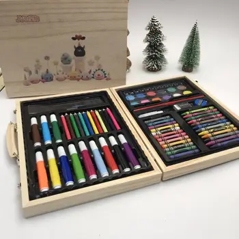 72 חלקים תיבת עץ לילדים 12 צבעים לילדים, צבעי מים, עטים, עפרונות, צבעים, ציור ערכות מתנה חופשיים