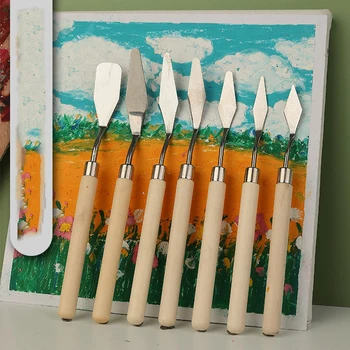 7Pcs/סט נירוסטה ציור שמן סכינים אמן אמנות מרית סכין ציור שמן ערבוב סכין מגרד אמנות כלים
