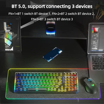 99 מפתחות המשחקים במקלדת 3-מצב חיבור RGB אחורית המשחקים מכני מקלדת המחשב אביזרי שולחן העבודה של מחשב נייד