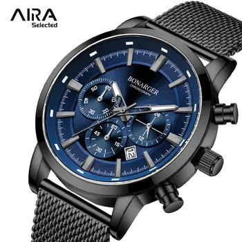 Aira שנבחר שעון חסין-מים עבור גברים אופנה קוורץ הכרונוגרף שעוני יד יוקרתיים מתנה קופסת השעון משלוח חינם