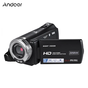 Andoer מצלמת וידאו 1080P HD מלא 16X זום דיגיטלי מקליט מצלמה אוטומטי נייד מצלמת וידאו עם 3.0 אינץ Rotatable מסך LCD