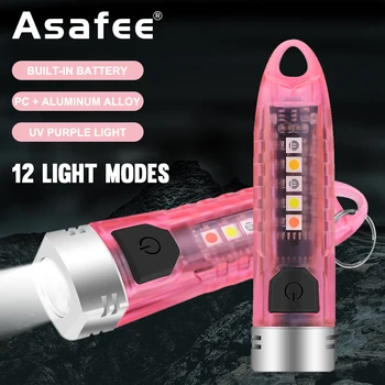 Asafee רב תכליתי StrongLight פנס נושא מפתח שרשרת אור נטענת USB משולבת פנס קטן.