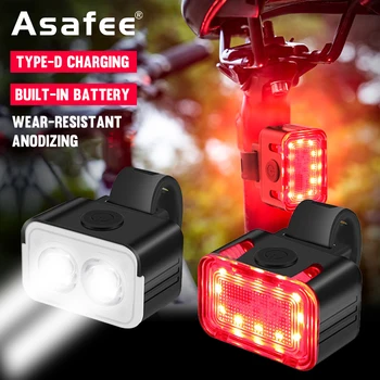 Asafee תאורה מצב דגם אופניים קדמי פנס אחורי נטענת USB LED אופניים אור סגסוגת אלומיניום IPX6 עמיד למים המכונית אור