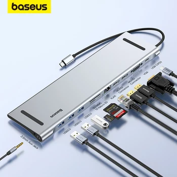 Baseus USB מסוג C-HUB כדי 3.0 USB, HDMI תואם RJ45 רכזת ה-USB על-MacBook Pro USB מפצל רב 11 יציאות מסוג C-HUB USB-C-HUB