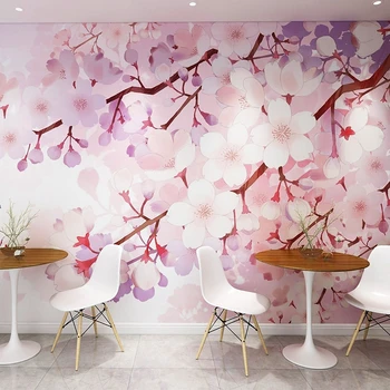 beibehang בסגנון יפני פריחת הדובדבן טפט יפה בחנות קישוט רקע 3D נייר קיר החדר של הילדה ורוד רומנטי.