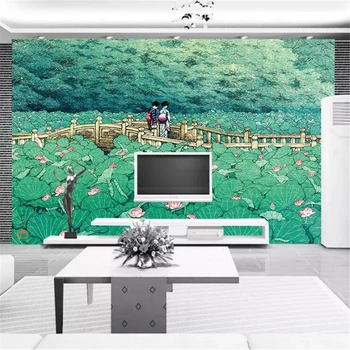 beibehang מותאם אישית 3d טפט תמונה ציור קיר בסגנון יפני לוטוס גשר על קיר יפה הקיר מסמכי עיצוב הבית 3d טפט