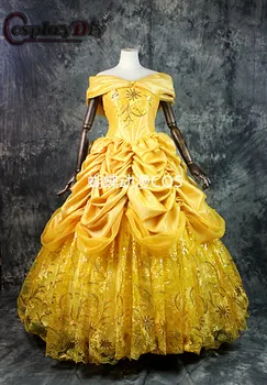 Cosplaydiy שמלת נסיכה בתחפושת בל Cosplay כדור צהוב שמלת היופי קריסטל Cosplay יוקרה איכותיים Cosplay חיה