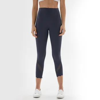 CretKoav חדש בסגנון יוגה מכנסיים נשים גבוהה המותניים חלול החוצה רשת טלאים חזק רץ רץ לכיוון עגל באורך כושר חותלות