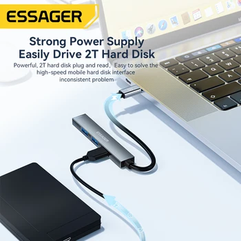 ESSAGER תחנת עגינה ל-4-in-1 תחנת עגינה רכזת במהירות גבוהה 480Mbps תואם עם Windows Mac OS Android Plug and Play