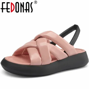 FEDONAS 2023 חדש נשים סנדלי אופנה עיצוב רצועה עבה פלטפורמות דירות נוח פנאי מזדמן חיצוני נעלי אישה