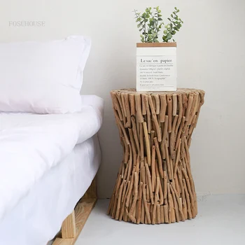 FOSUHOUSE נורדי רהיטים מעץ מלא שידה מודרנית יצירתית משולבת עץ ערימת ענפי משק הבית שידות לילה