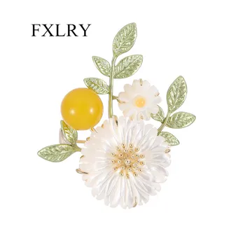 FXLRY אלגנטי צרפתית מעטפת הפרח קרדיגן Pin צעיף המשי אבזם קטן דייזי הסיכה לנשים תכשיטים לחתונה