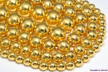 GemIsland, טון זהב המטיט חופשי חרוזים עגולים גודל הצורה אפשרויות 2/3/4/6/8/10/12mm על התכשיטים
