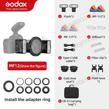 Godox MF12 מאקרו מיני Speedlite Flash מובנה Godox X מערכת TTL פלאש + מסנן צבע מפזר צילומי מאקרו
