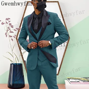 Gwenhwyfar 2021 הגעה חדשה Singel עם חזה גברים חליפת חתונה הטובות ביותר של הגברים בחליפת שלושה חלקים (ז ' קט+מכנסיים+וסט)