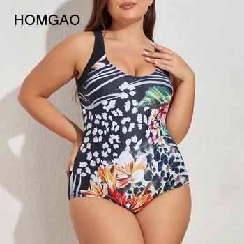 HOMGAO סקסי רטרו הדפסה חתיכה אחת בגד ים 2023 נשים בגדי ים בתוספת גודל לדחוף את בגדי הים Monokini U-ללא משענת חוף ללבוש