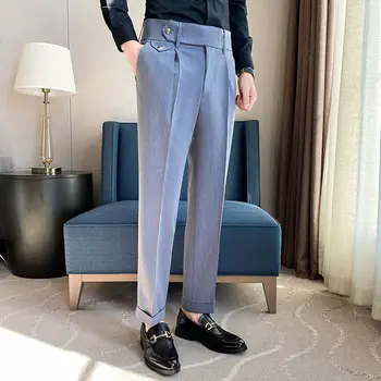 Homme בסגנון בריטי עסקים פורמלית ללבוש חליפת מכנסיים גברים ביגוד מוצק מקרית Slim Fit משרד ישר מכנסיים צבעים טהורים G157